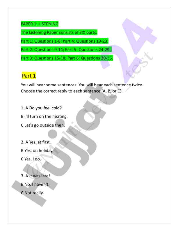 Listening paper tuzilishi va savollar raqamlari