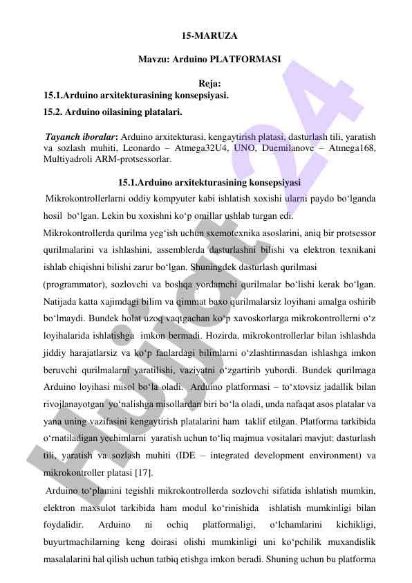 Arduino platformasi va arxitektura konsepsiyasi