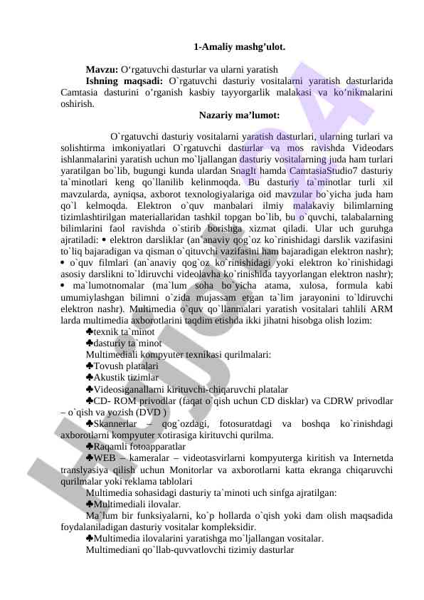 Oʻrgatuvchi dasturlarni yaratish amaliy mashg‘uloti