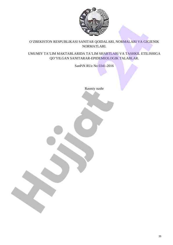 Sanitariya qoidalari va gigienik normalari bo‘yicha qo‘llanma