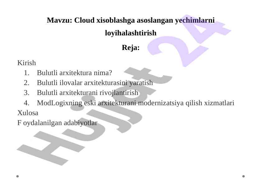Bulutli xisoblash arxitekturasini loyihalash qo‘llanma