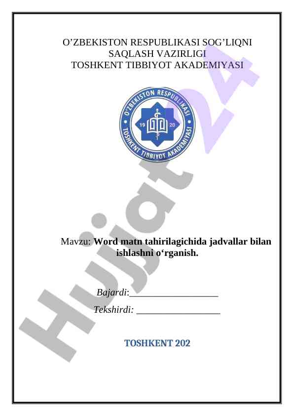 Word matn tahirilagichida jadvallar bilan ishlash