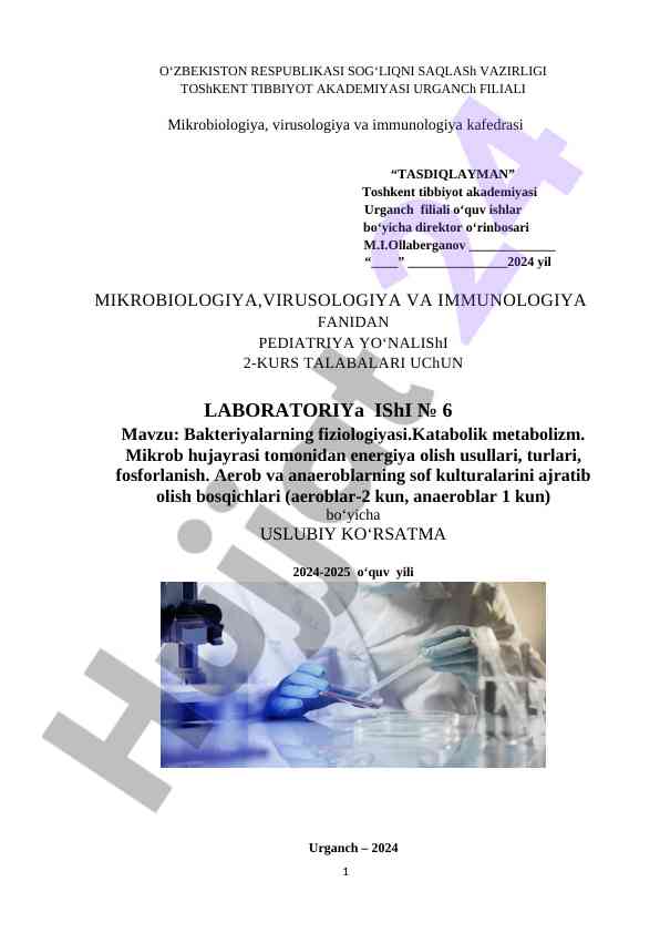 Mikrobiologiya fanidan laboratoriya ishlari bo‘yicha ko‘rsatma