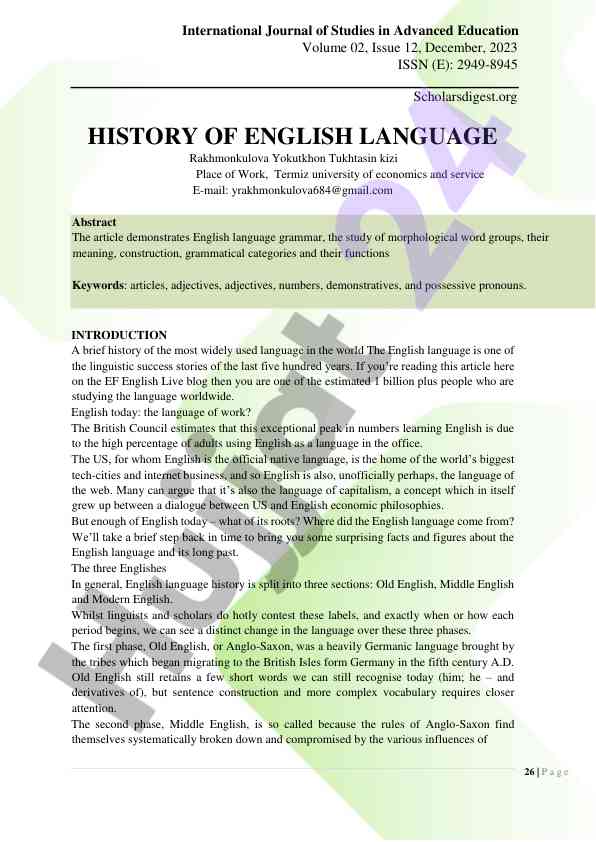 History of english language and its grammar study