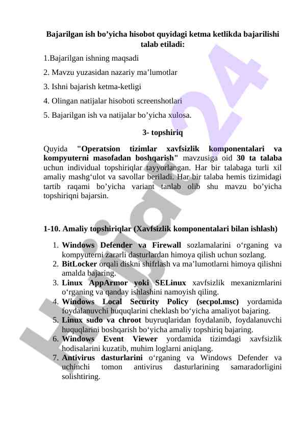 Operatsion tizimlar xavfsizlik komponentalari