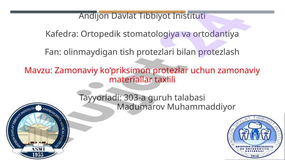 Zamonaviy ko’priksimon protezlar uchun materiallar tahlili