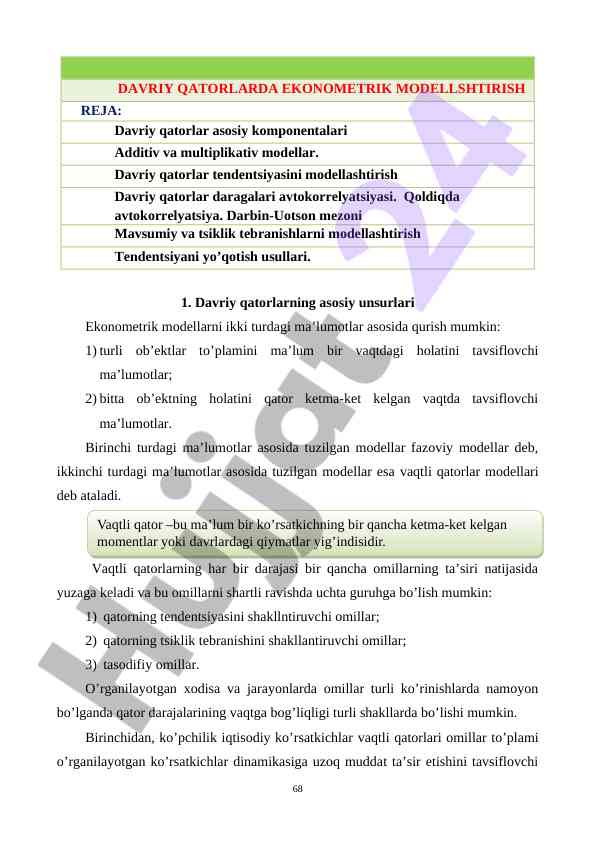 Davriy qatorlarda ekonometrik modellashtirish