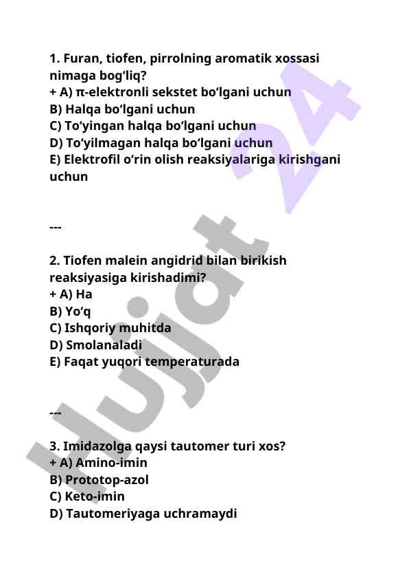 Aromatik xossalar va reaksiyalar testi