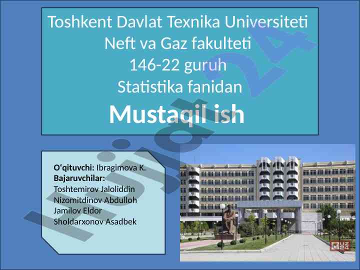 Statistika fanidan mustaqil ish: aholi soni statistikasi