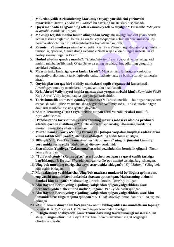 Markaziy osiyo tarixi mavzulari va manbalar tahlili
