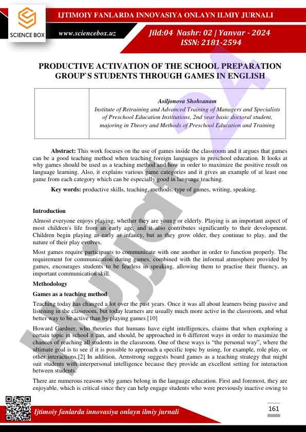 Productive activation through games in english teaching
