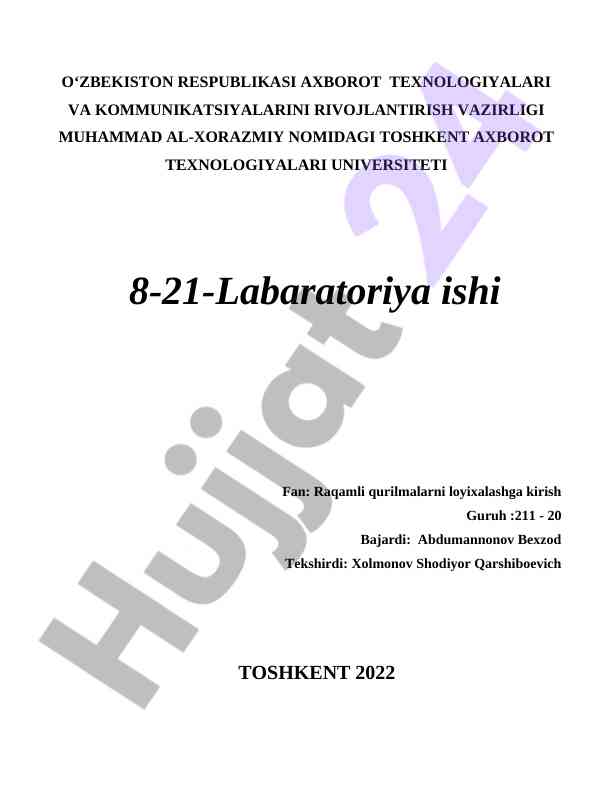 Raqamli qurilmalarni loyihalashga kirish laboratoriya ishlari