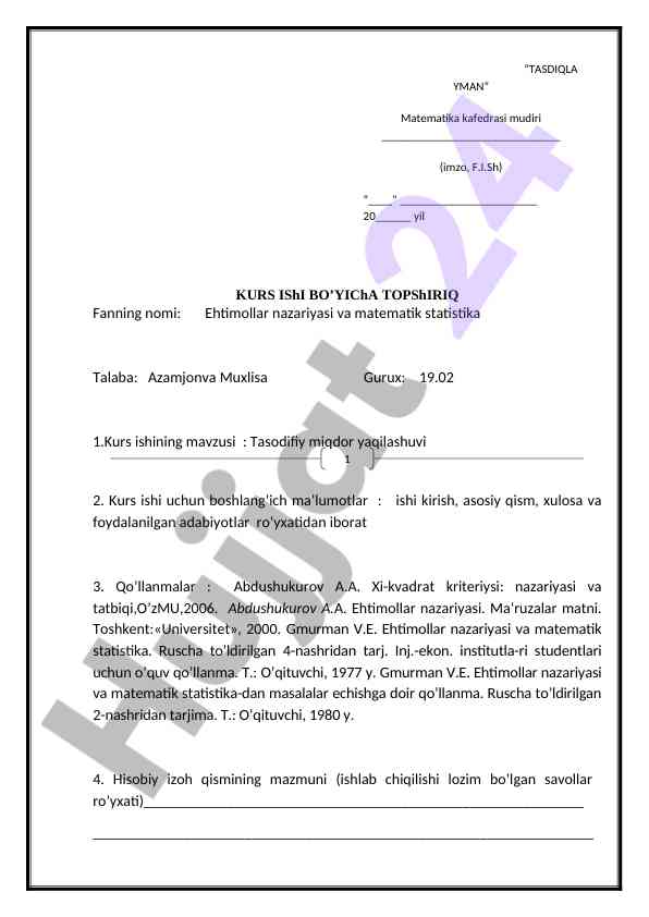 Ehtimollar nazariyasi va matematik statistika