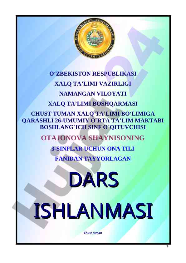Ona tili fanidan dars ishlanmasi 3-sinflar uchun