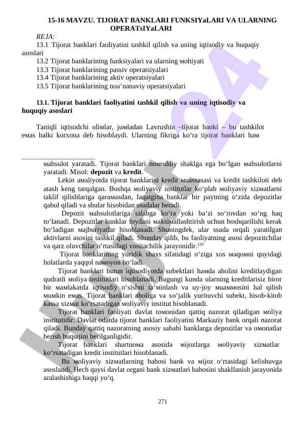 Tijorat banklari foydalari va operatsiyalari
