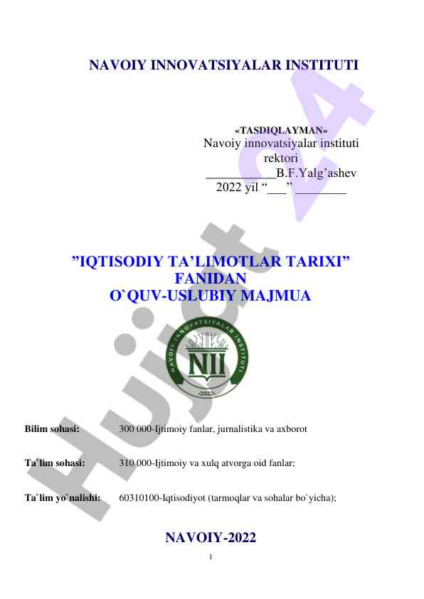Iqtisodiy ta’limotlar tarixi o‘quv-uslubiy majmua
