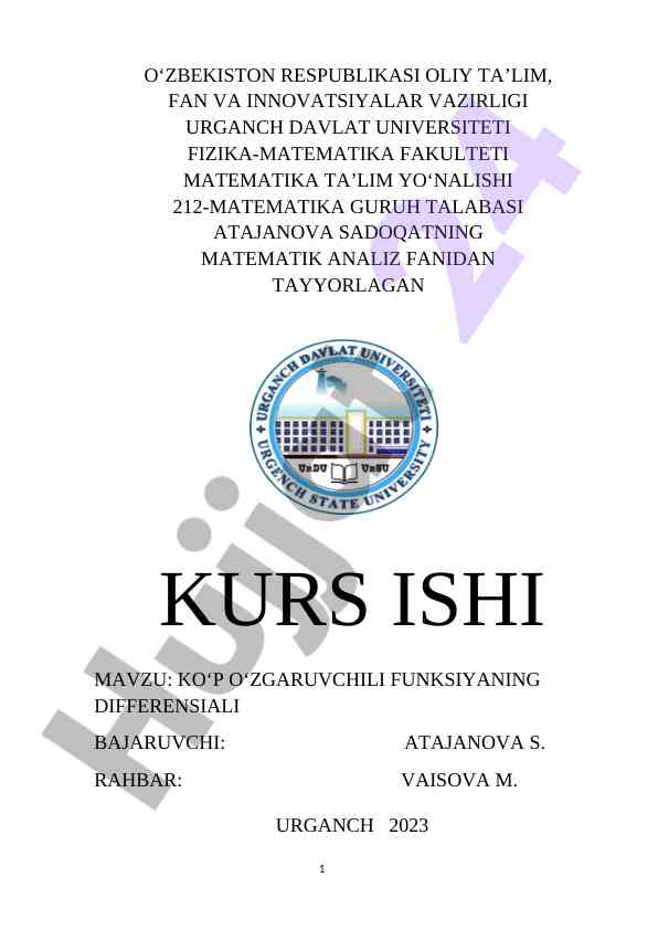 Ko‘p o‘zgaruvchili funktsiyaning differensiali