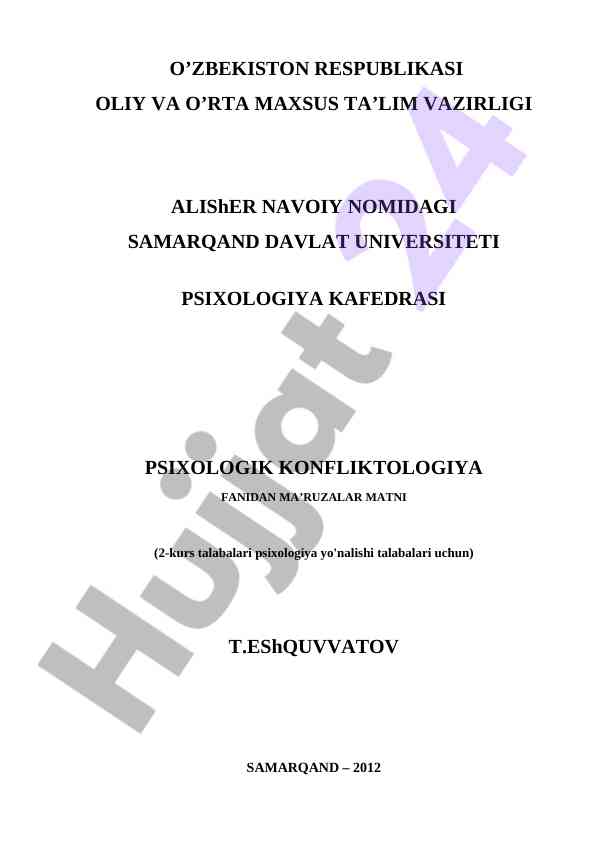 Psixologik konfliktologiya fanidan ma'ruzalar matni