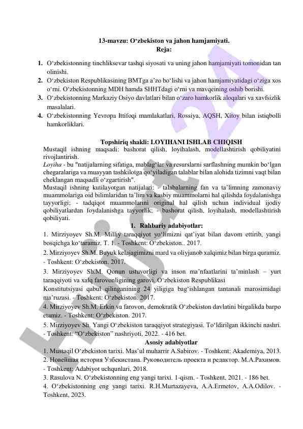 O‘zbekiston va jahon hamjamiyati haqida loyihalar
