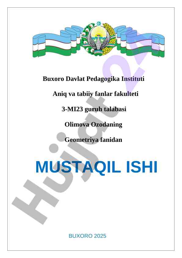 Kesik konus masalalari bo'yicha mustaqil ish