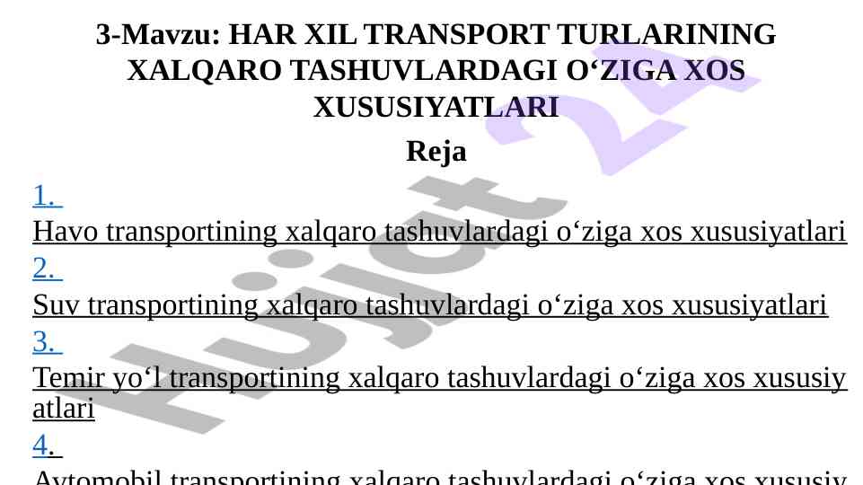 Har xil transport turlarida xalqaro tashuvlar