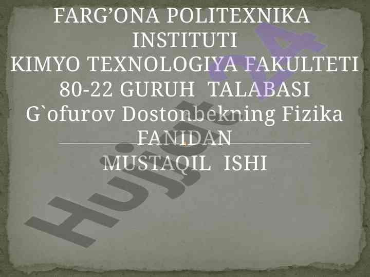 Nisbilik nazariyasi elementlari haqida mustaqil ish