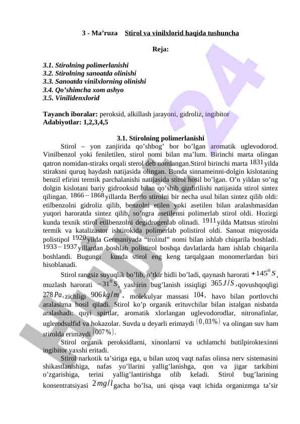 Stirol va vinilxlorid haqida tushuncha