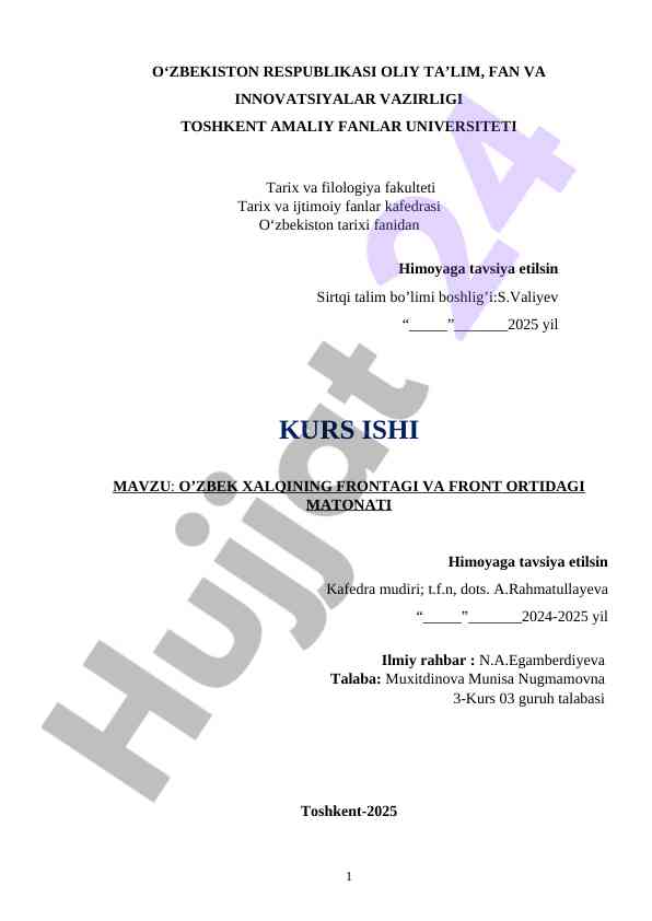 O'zbek xalqining frontagi va front ortidagi matonati
