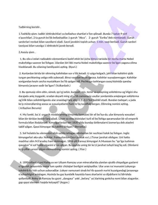 Tadbir o‘tkazish va kimyo tarixi bo‘yicha savollar