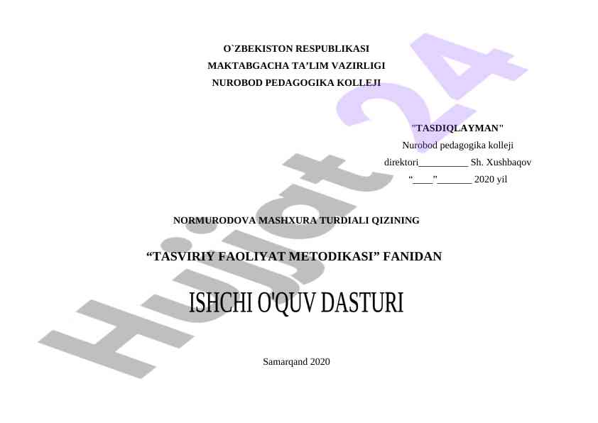 Tasviriy faoliyat metodikasi o‘quv dasturi