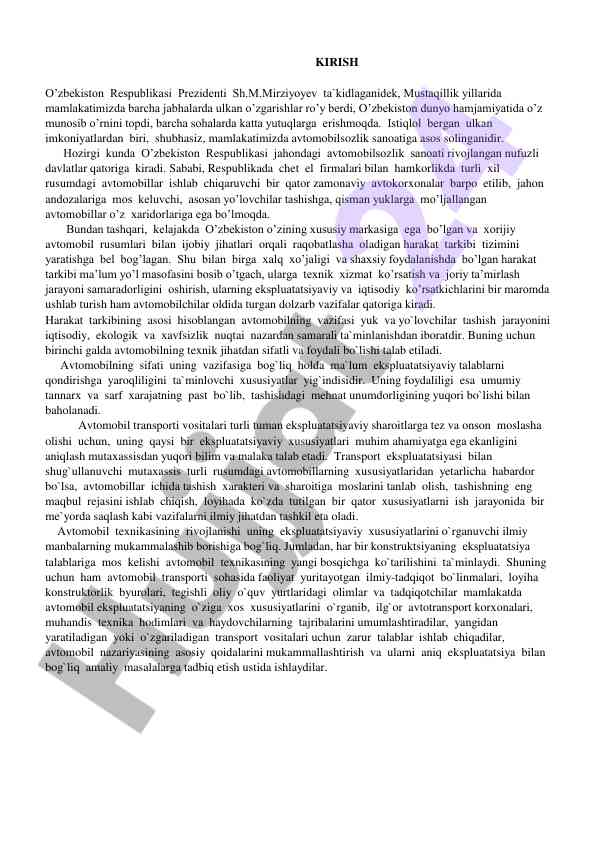 O'zbekiston avtomobilsozlik sanoati rivojlanishi