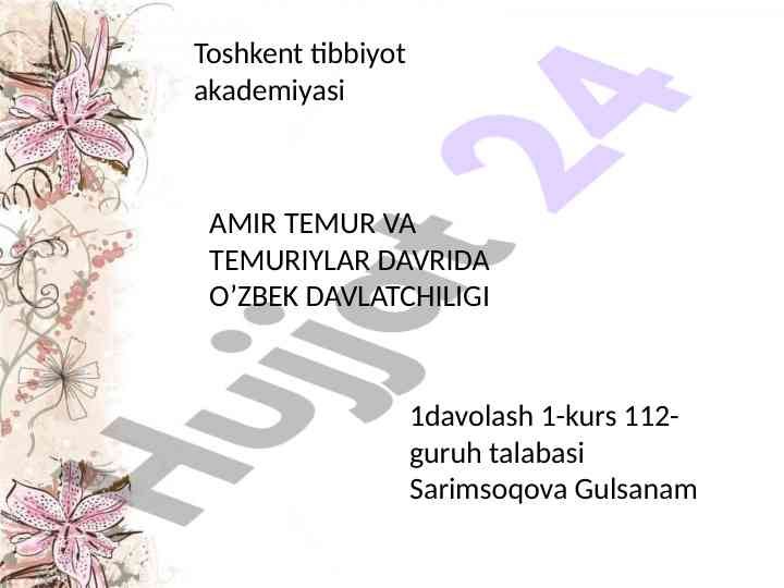 Amir temur va temuriylar davrida o'zbek davlatchiligi