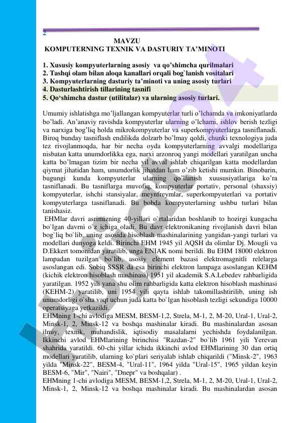 Kompyuterlarning texnik va dasturiy ta'minoti