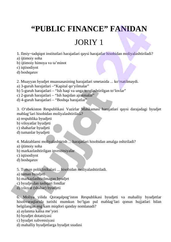 Joriy moliyaviy harajatlar bo'yicha test bilan tanishtirish