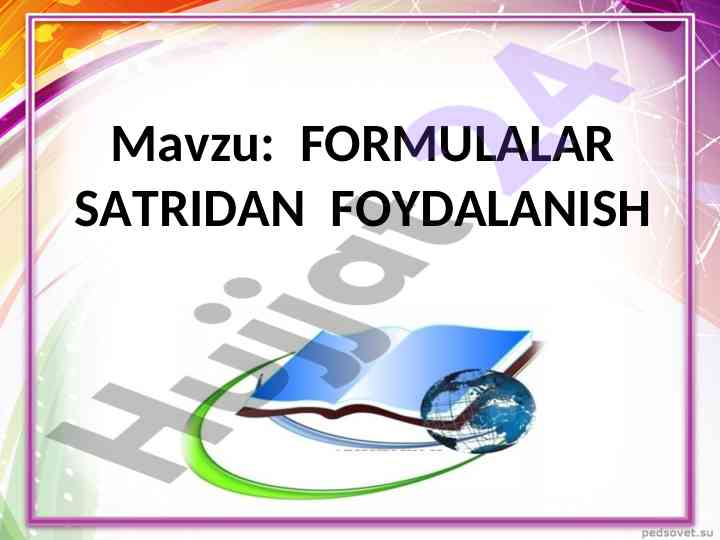 Formulalar satri va ma'lumotlarni kiritish