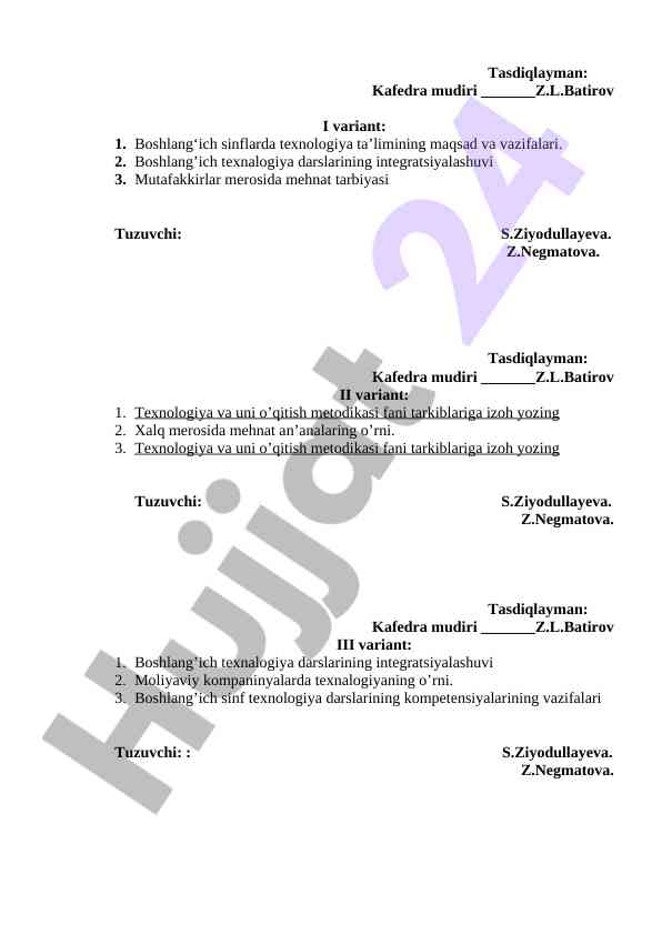 Boshlang‘ich sinflarda texnologiya ta’limining maqsadlari