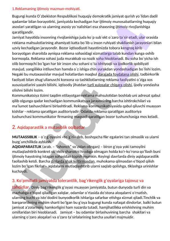 Reklamaning ijtimoiy mazmun-mohiyati