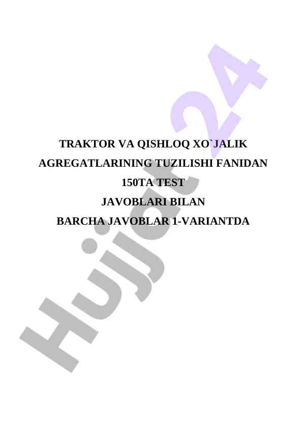Traktor va qishloq xo‘jalik agregatlarning tuzilishi