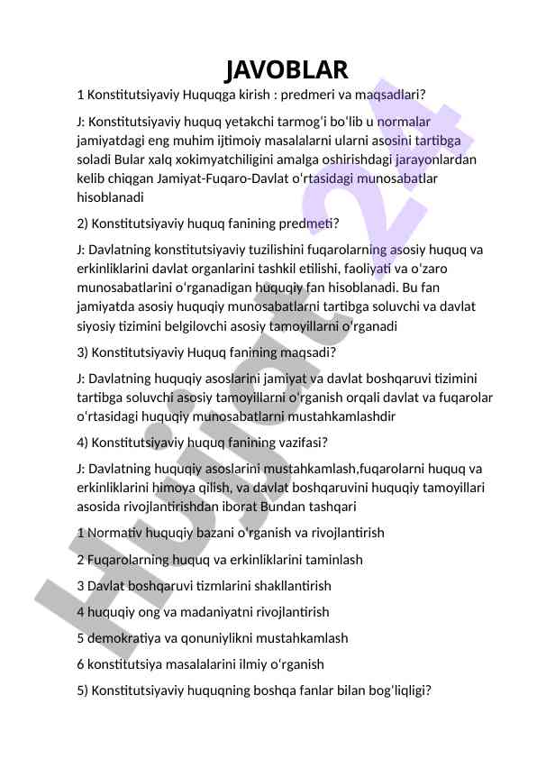 Konstitutsiyaviy huquq: predmeti va maqsadlari