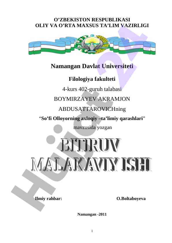 So’fi olloyorning ahlokiy ta’limiy qarashlari