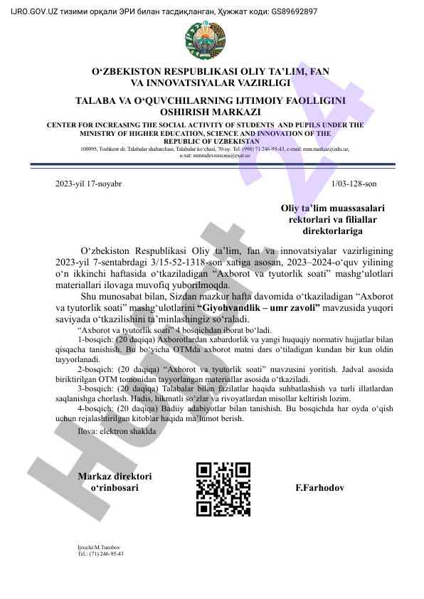 Axborot va tyutorlik soati giyohvandlik mavzusi