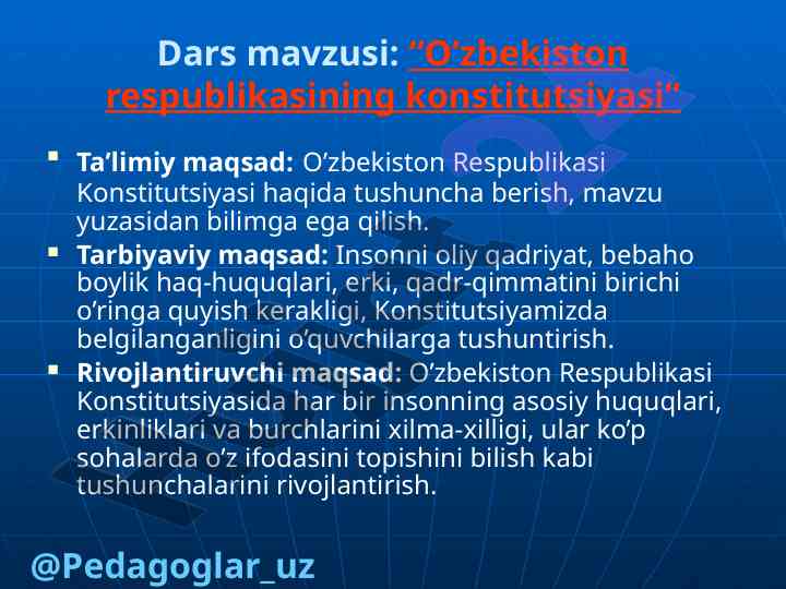 O’zbekiston respublikasi konstitutsiyasi haqida dars