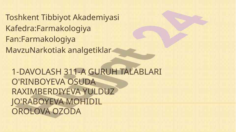 Narkotik analgetiklar haqida ma'lumotlar