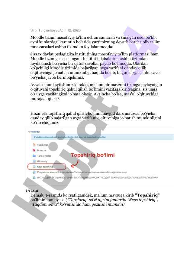 Moodle tizimi masofaviy ta'limda samarali foydalanish
