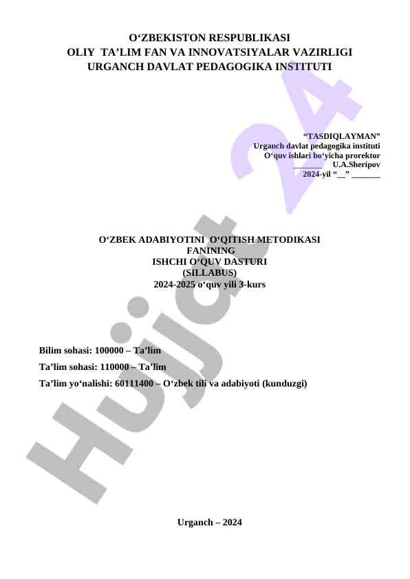 O‘zbek adabiyotini o‘qitish metodikasi sillabusi
