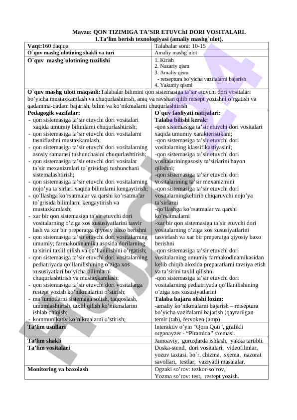 Qon tizimiga ta’sir etuvchi dori vositalari