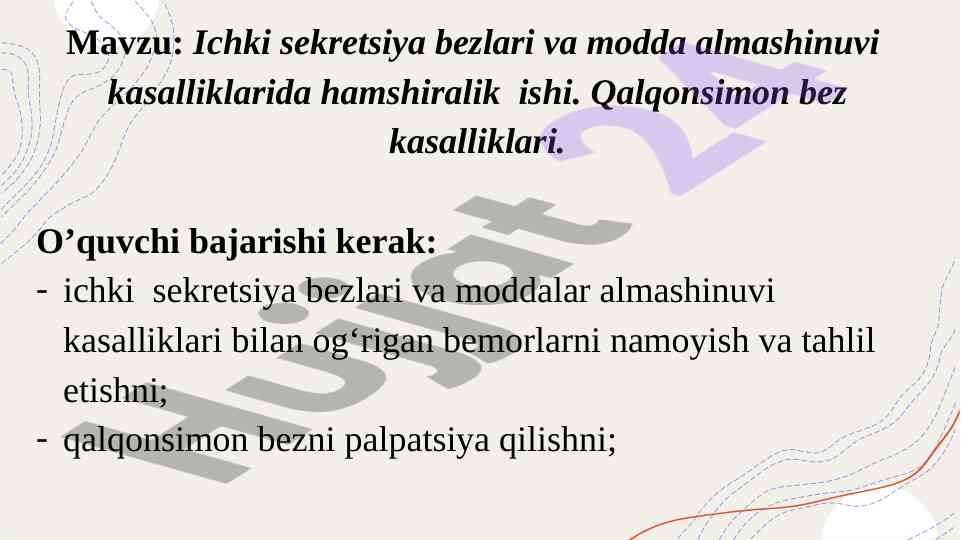 Ichki sekretsiya bezlardagi hamshiralik ishi
