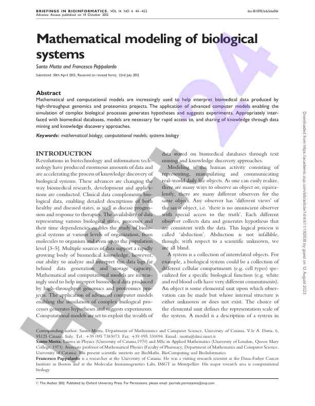Mathematical modeling of biological systems