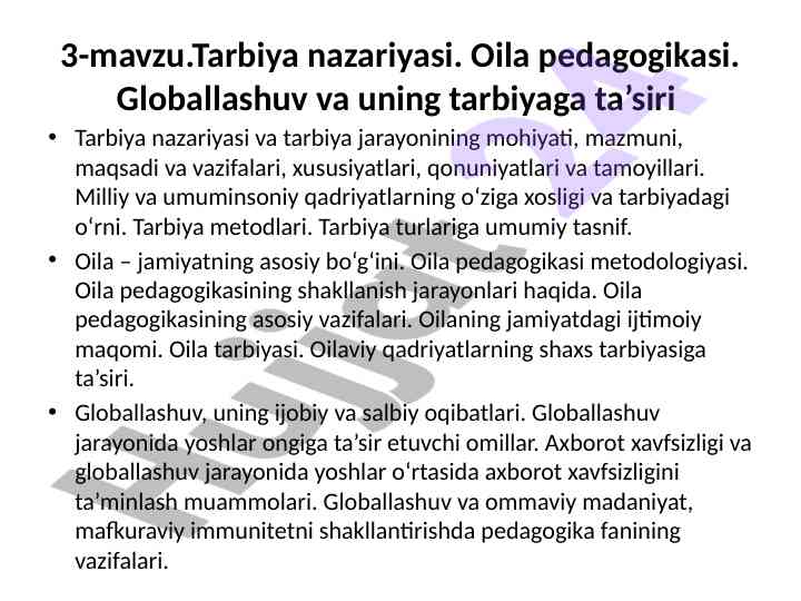 Tarbiya nazariyasi va oila pedagogikasi