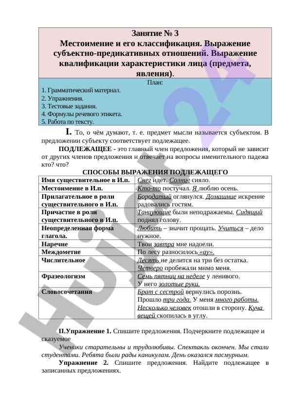 Подлежащее и сказуемое в русском языке